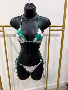 Chynna Dolls Green Tropical Print String Bikini Set Small Adjustable